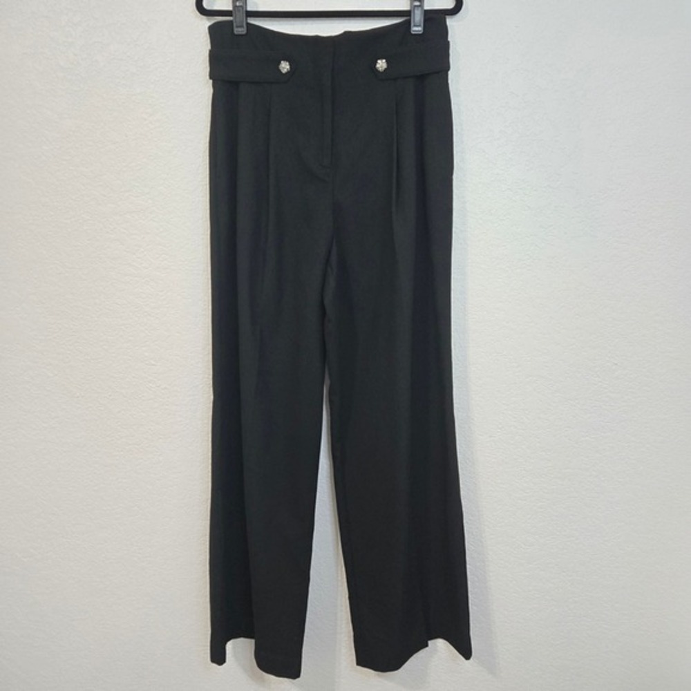 LOFT Black Wide Leg Dress Pants Embellished High Rise Trousers Size 10 New